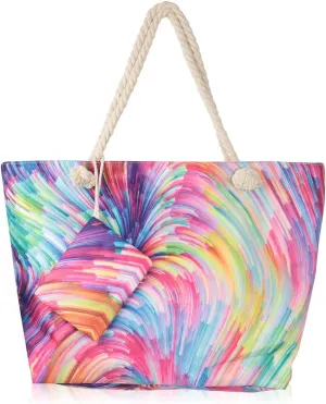 RIAH FASHION Large Reusable Eco Shopper Beach Tote - Canvas Fabric Travel Shoulder Bag Plaid Stripe, Animal, American Flag