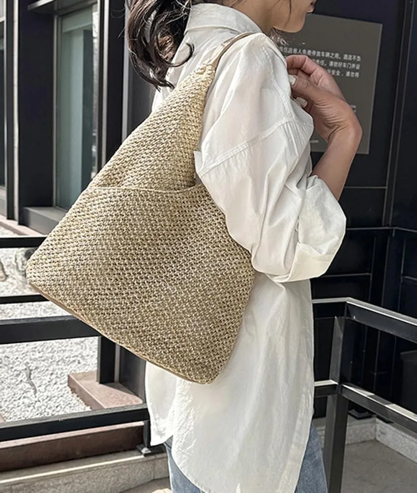 Rungion Straw Beach Shoulder Bags for Women Large Handmade Woven Bucket Totes Purse Summer Vacation Top Handle Handbags