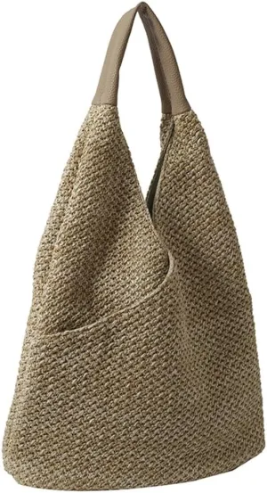 Rungion Straw Beach Shoulder Bags for Women Large Handmade Woven Bucket Totes Purse Summer Vacation Top Handle Handbags