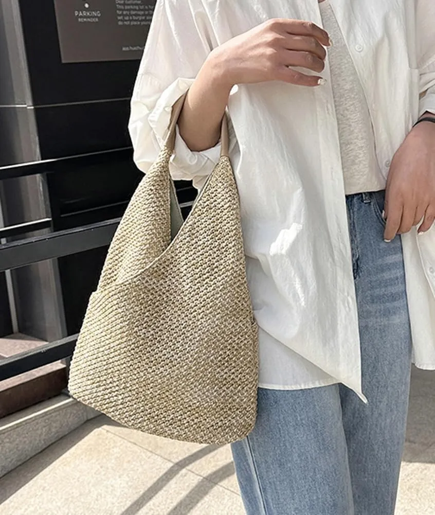 Rungion Straw Beach Shoulder Bags for Women Large Handmade Woven Bucket Totes Purse Summer Vacation Top Handle Handbags