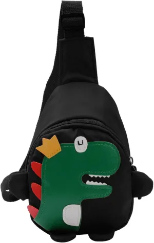 s And Boys Childrens Fashion Cartoon Dinosaur Chest Bags Nylon Adjustable Lightweight Messenger (Black, One Size)