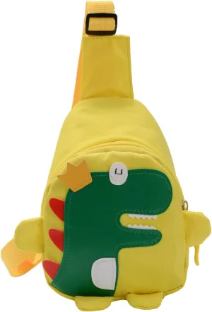 s And Boys Childrens Fashion Cartoon Dinosaur Chest Bags Nylon Adjustable Lightweight Messenger (Yellow, One Size)