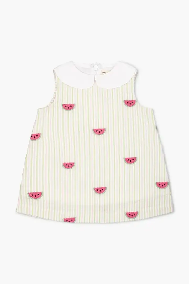 SALE - Seersucker Dress_Watermelon on Pink   Green Seersucker