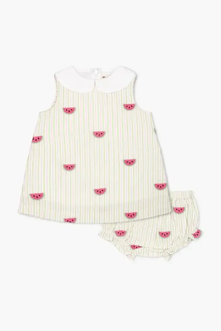 SALE - Seersucker Dress_Watermelon on Pink   Green Seersucker