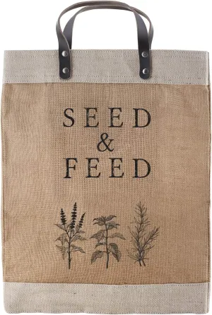 Santa Barbara Design Studio Seed to Seed Farmers Market Tote, Boho Reusable Grocery Bag with Leather Handle, Purse for Beach or Picnics, Burlap Gift Bags, 13 x 18 Inches