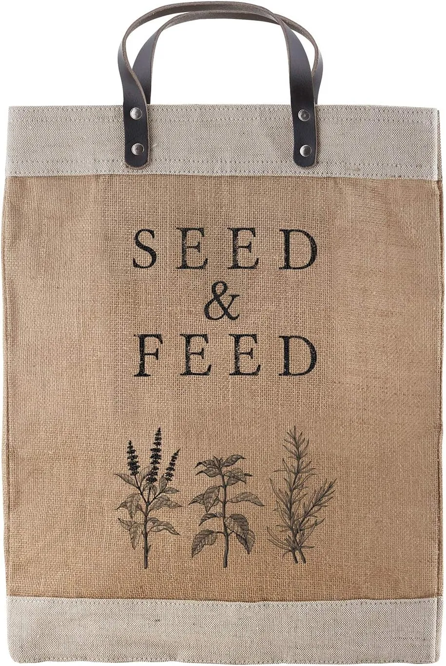 Santa Barbara Design Studio Seed to Seed Farmers Market Tote, Boho Reusable Grocery Bag with Leather Handle, Purse for Beach or Picnics, Burlap Gift Bags, 13 x 18 Inches