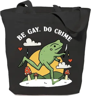 SAUIVD Funny Frogs with A Knife Canvas Tote Bag for Women Cute Frogs Lover Shoulder Bag Reusable Printed Grocery Bags