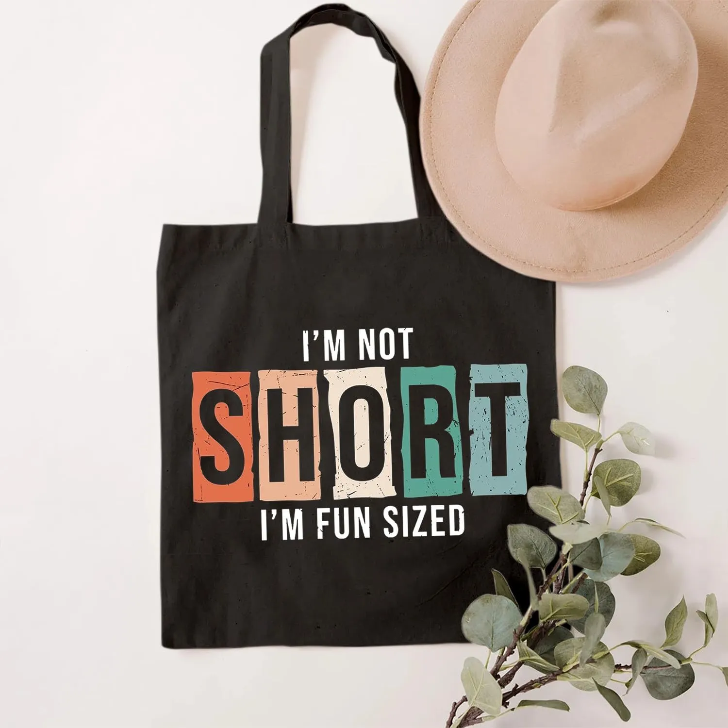 SAUIVD Funny Sayings Tote Bag for Women I'm not Short I'm Fun Tote Bag Casual Reusable Grocery Bags