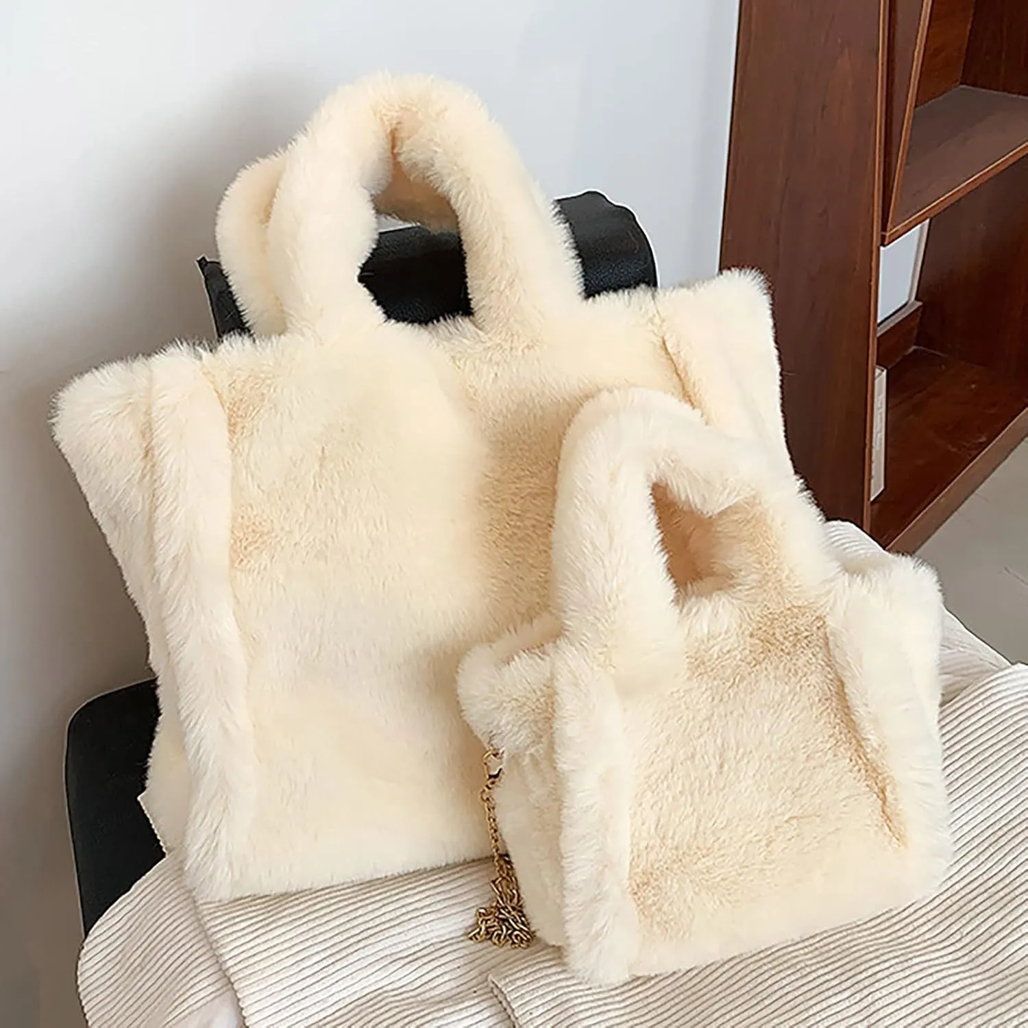 Shoulder Bags Purse Women's Winter Small Size Solid Color Simple Plush Handbag