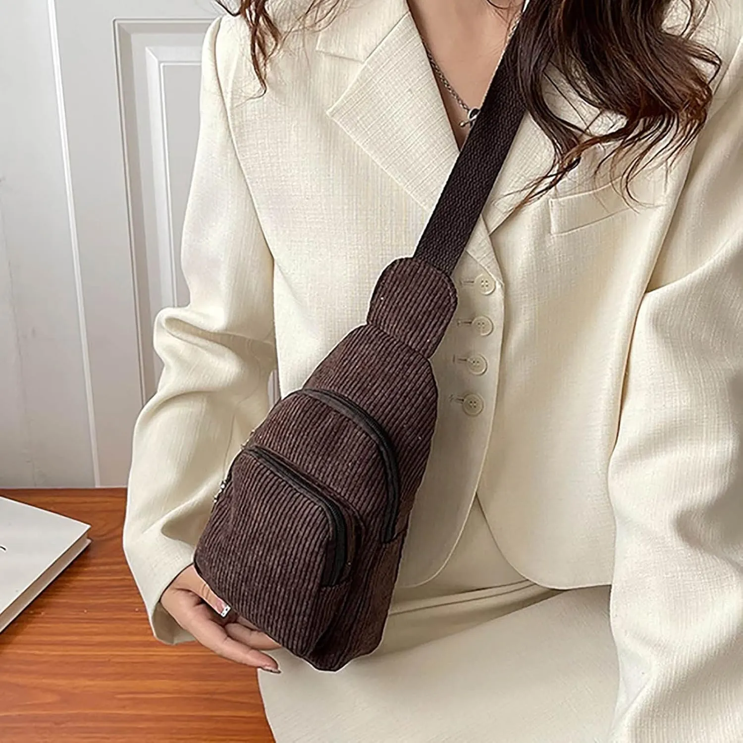 Shoulder Handbags Mini Corduroy Sling Bag Women Shoulder Bag Chest Purse Package