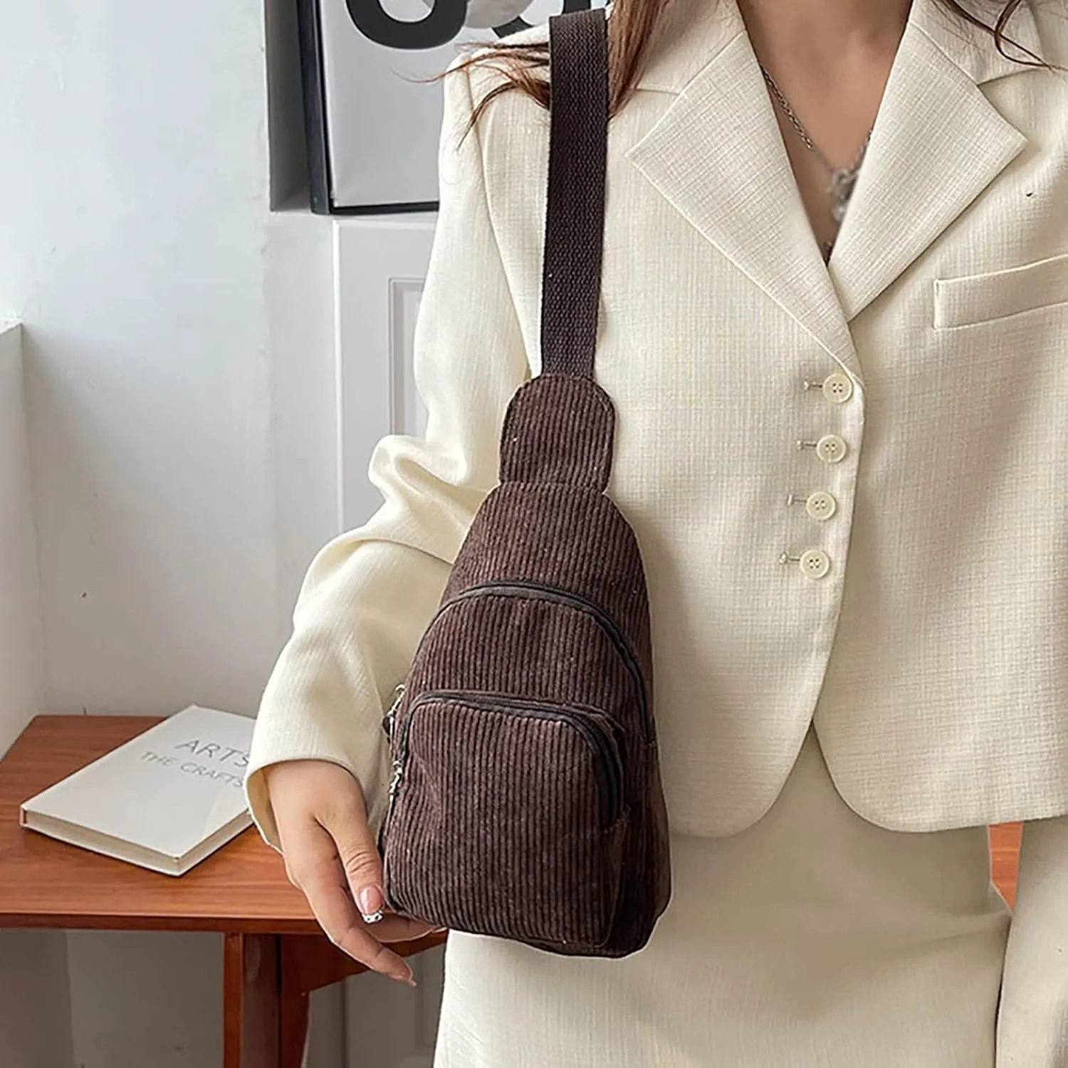 Shoulder Handbags Mini Corduroy Sling Bag Women Shoulder Bag Chest Purse Package