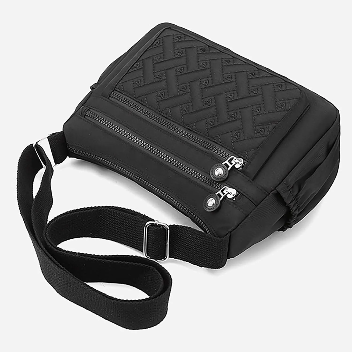 Single Shoulder Women's Bags New Nylon Embroidery Line Bags Canvas Lady's Body Cloth Bag Large (Black, One Size)