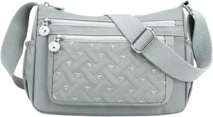 Single Shoulder Women's Bags New Nylon Embroidery Line Bags Canvas Lady's Body Cloth Bag Large (Light Gray, One Size)