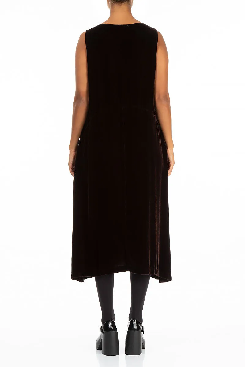 Sleeveless Brown Silk Velvet Shift Dress