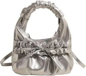 Small Cloud Bag for Women Pleated Purse Bowknot Shoiulder Hobo Crossbody Bags Handbag Satchel Bag Purses Totes
