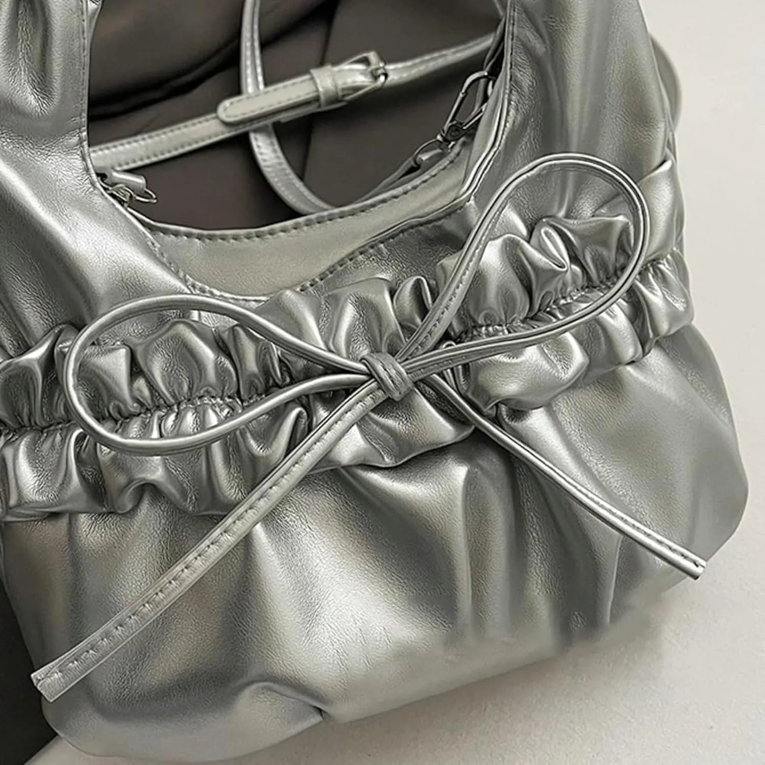 Small Cloud Bag for Women Pleated Purse Bowknot Shoiulder Hobo Crossbody Bags Handbag Satchel Bag Purses Totes