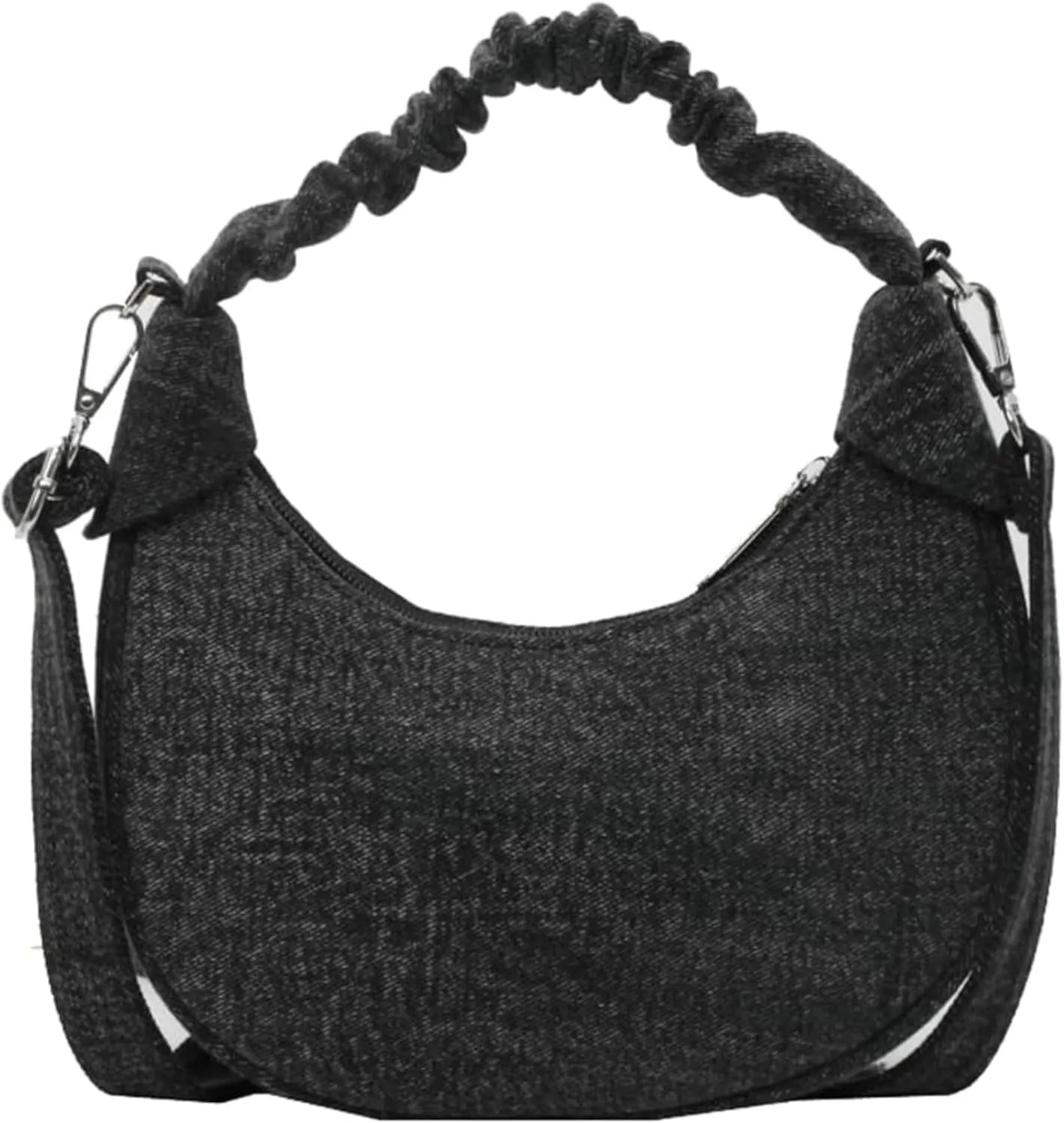 Small Denim Shoulder Bag for Women Crescent Shape Canvas Crossbody Bag Underarm Hobo Purse Handbag Trendy Totes