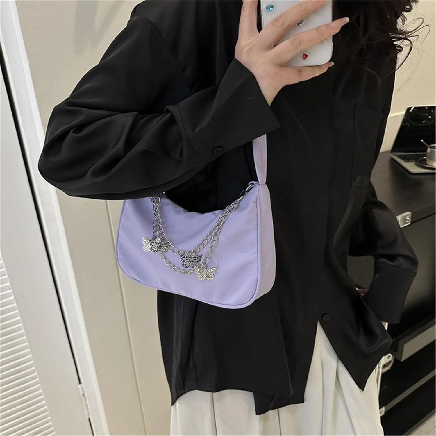 Small Shoulder Bag Cute Mini Simple Tote Bags with Zipper Closure Vegan Leather Fashion Chain Crescent Handbags