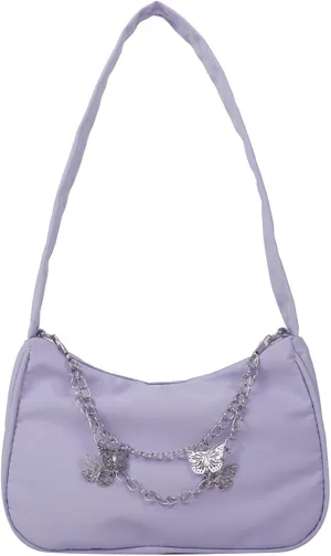 Small Shoulder Bag Cute Mini Simple Tote Bags with Zipper Closure Vegan Leather Fashion Chain Crescent Handbags