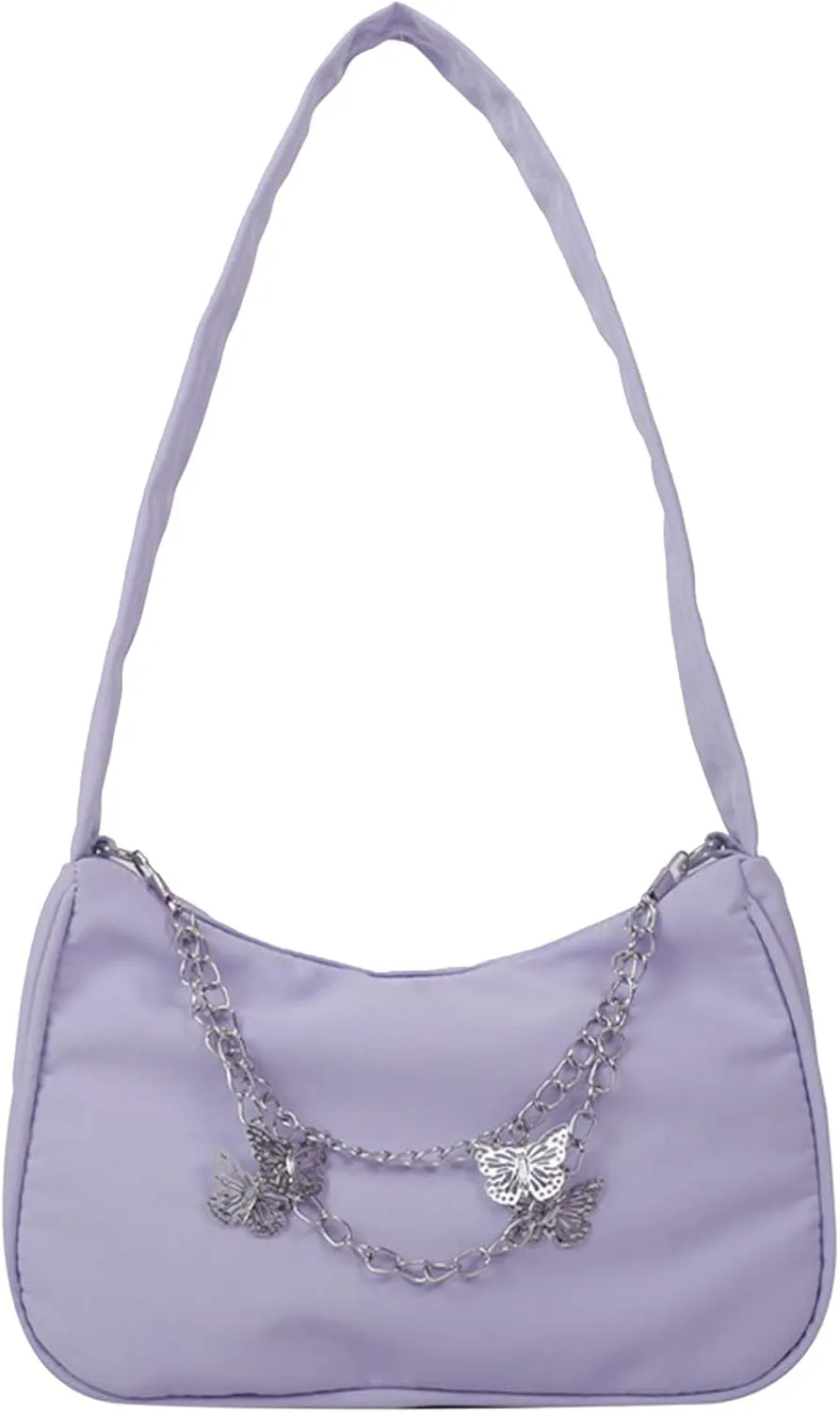 Small Shoulder Bag Cute Mini Simple Tote Bags with Zipper Closure Vegan Leather Fashion Chain Crescent Handbags