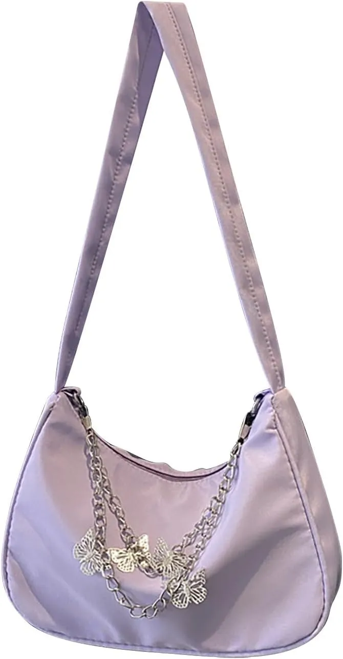 Small Shoulder Bag Cute Mini Simple Tote Bags with Zipper Closure Vegan Leather Fashion Chain Crescent Handbags