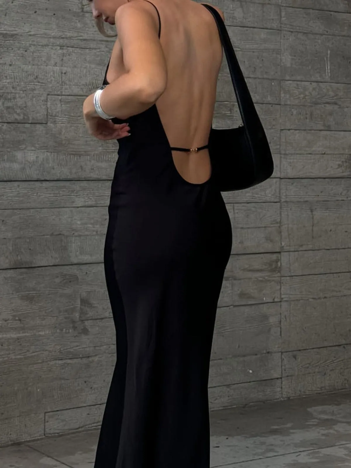 Solid Backless Graceful Long Dress