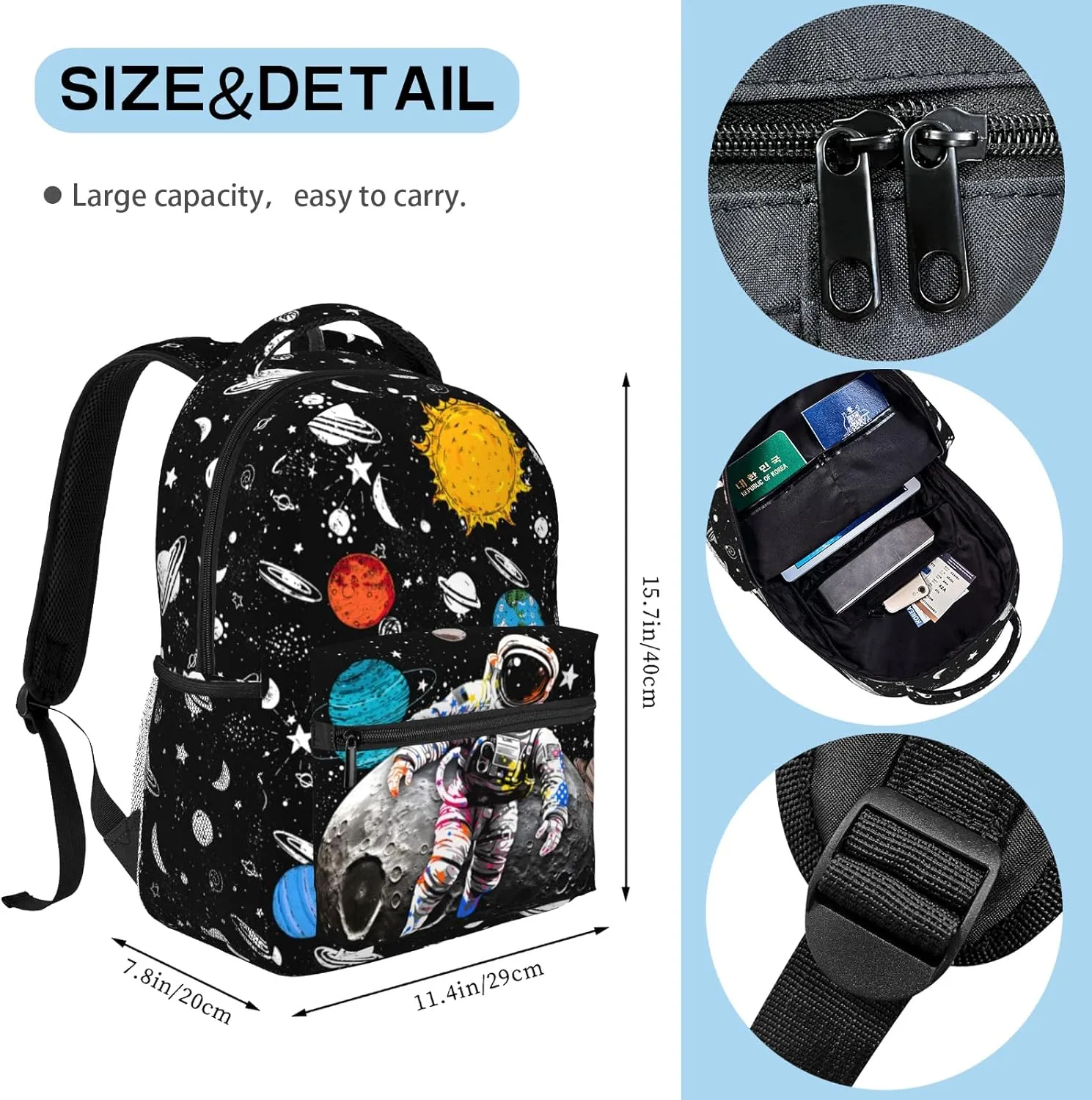 Space Astronaut Backpack for Boys & Girls Backpack for Kids Astronaut Print School Bag Lightweight Waterproof Adjustable Bookbag for Children Teens Gamer Travel Daypack