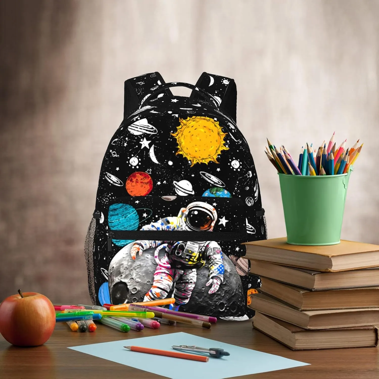 Space Astronaut Backpack for Boys & Girls Backpack for Kids Astronaut Print School Bag Lightweight Waterproof Adjustable Bookbag for Children Teens Gamer Travel Daypack