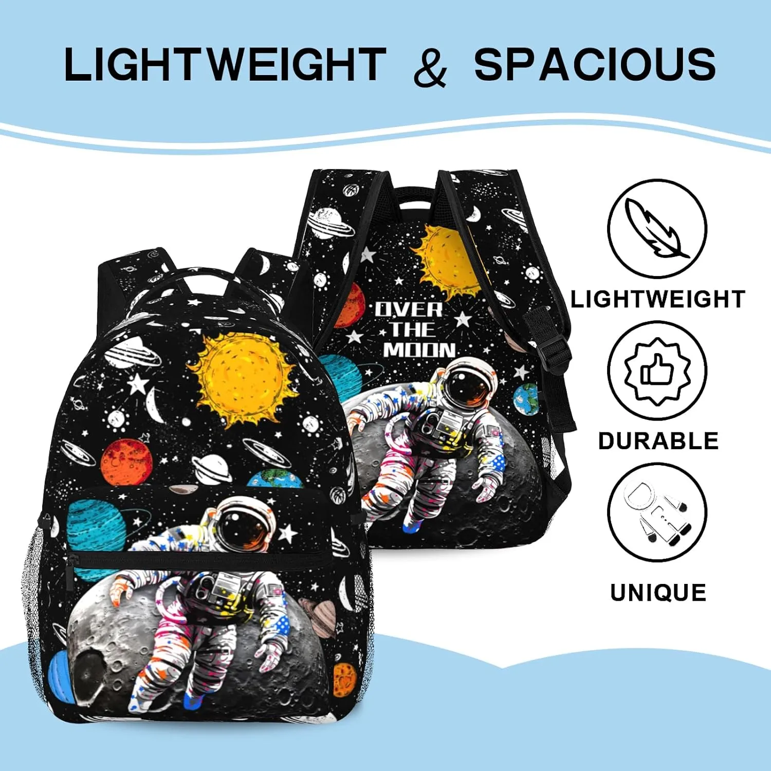 Space Astronaut Backpack for Boys & Girls Backpack for Kids Astronaut Print School Bag Lightweight Waterproof Adjustable Bookbag for Children Teens Gamer Travel Daypack