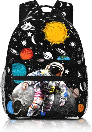 Space Astronaut Backpack for Boys & Girls Backpack for Kids Astronaut Print School Bag Lightweight Waterproof Adjustable Bookbag for Children Teens Gamer Travel Daypack