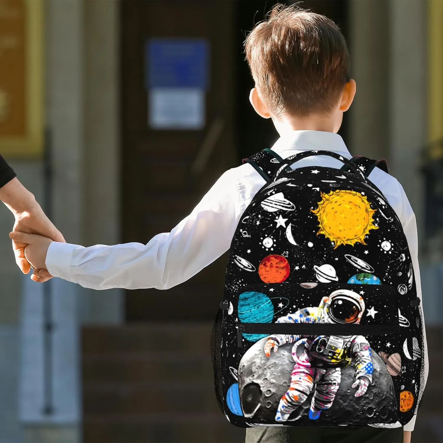 Space Astronaut Backpack for Boys & Girls Backpack for Kids Astronaut Print School Bag Lightweight Waterproof Adjustable Bookbag for Children Teens Gamer Travel Daypack