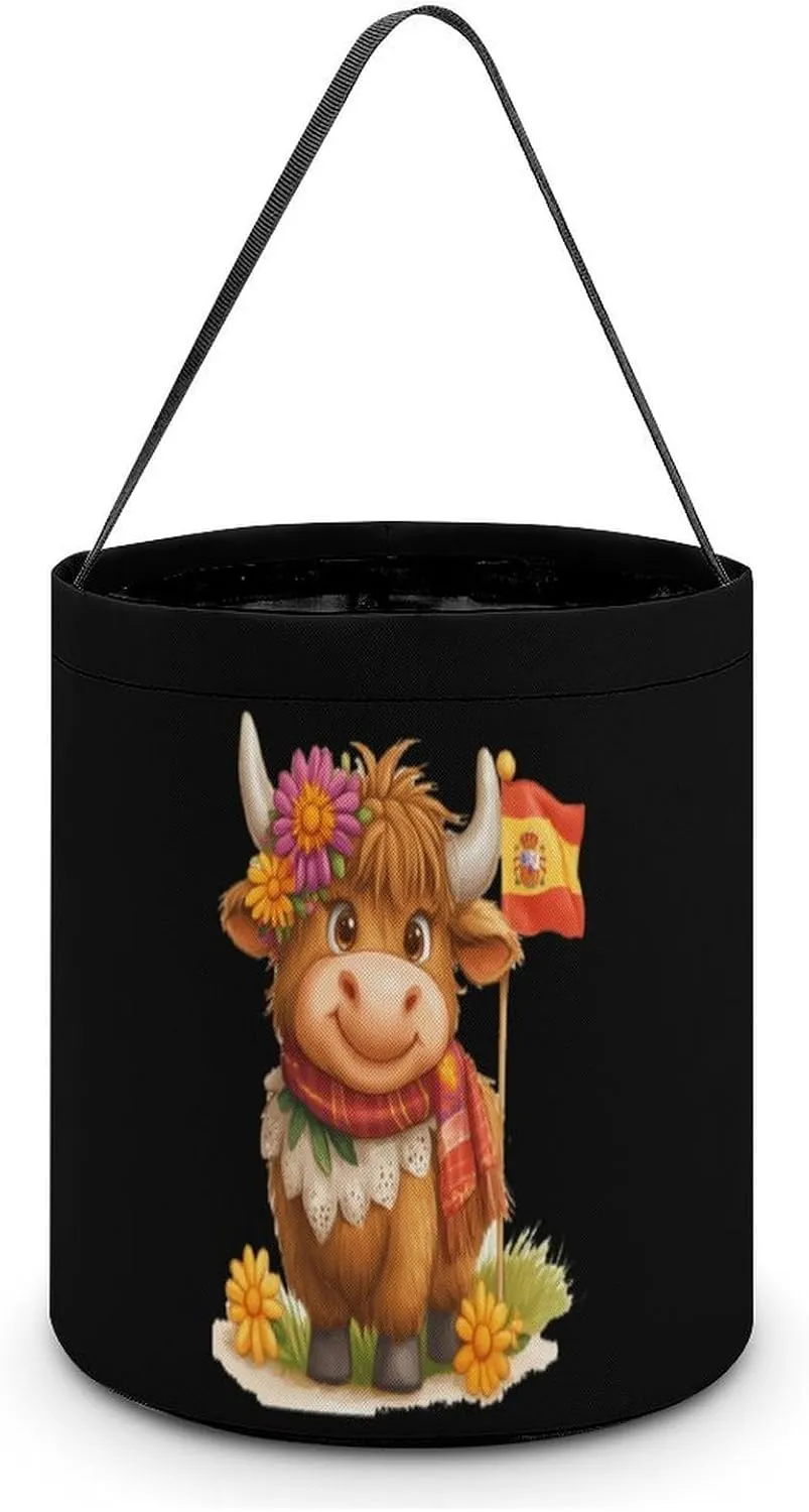 Spanish Flag Highland Cow Halloween Candy Bag Candy Tote Bucket Gift Bags Party Supplies for Women Men