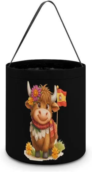 Spanish Flag Highland Cow Halloween Candy Bag Candy Tote Bucket Gift Bags Party Supplies for Women Men