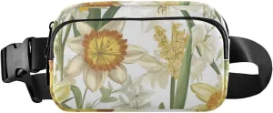 Stylish Fanny Pack Waist Bag Women Men Adults Flowers Lily Yellow White Mini Cross Body Bag Belt Pack with Adjustable Strap for Travel Shopping Running