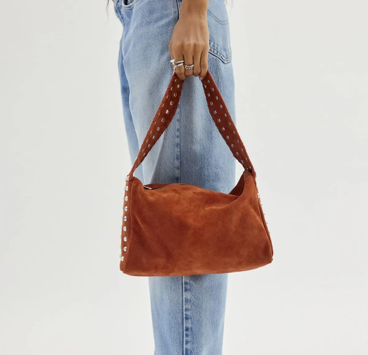Suede Handbag Studded Purses Y2k Shoulder Bag Vegan Leather Shouder Purse Fall Suede Purse 2000s Vintage