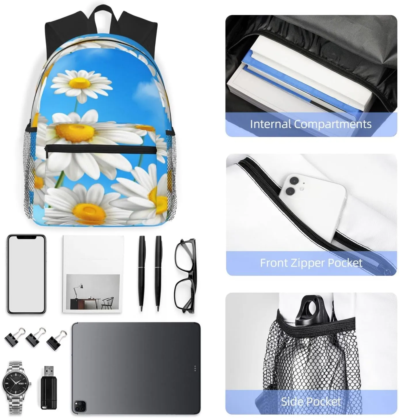 Sunflower Blue Sky Backpack, Travel Laptop Backpack Computer Bag Rucksack for Men Women Business Work Fits 15.6 Inch Notebook
