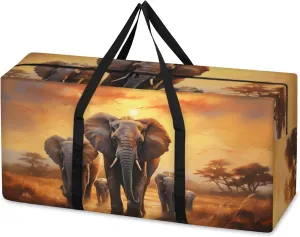 Sunset Elephant Extra Large Moving Bags Heavy Duty Storage Bags Ethnic Elephant Cloth Wrap Around Handles Double Zipper Reusable Convenient Foldable Storage Tote for Travel Camping Space Save
