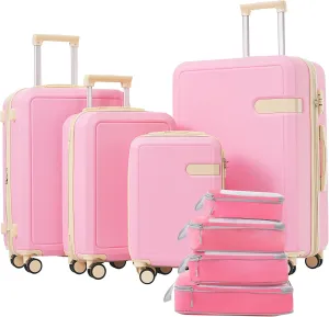 SVRCK 4 Piece Lightweight Luggage Set with Compression Packing Cubes for Stress-Free Travel, Expandable Spinner Wheels, Pink
