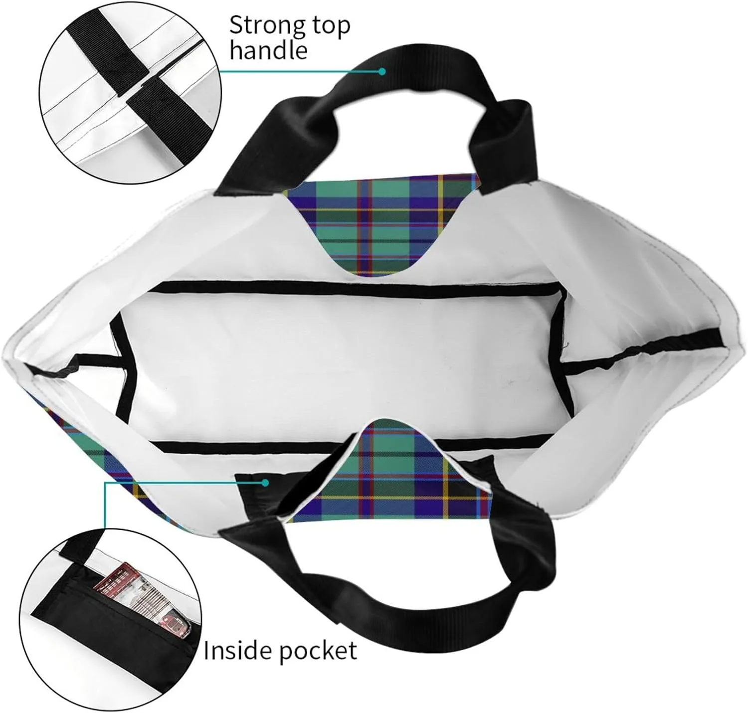 Tartan Plaid Check Tote Bag For Women Weekender Travel Bag Reusable Grocery Bags Large Totes Handbags