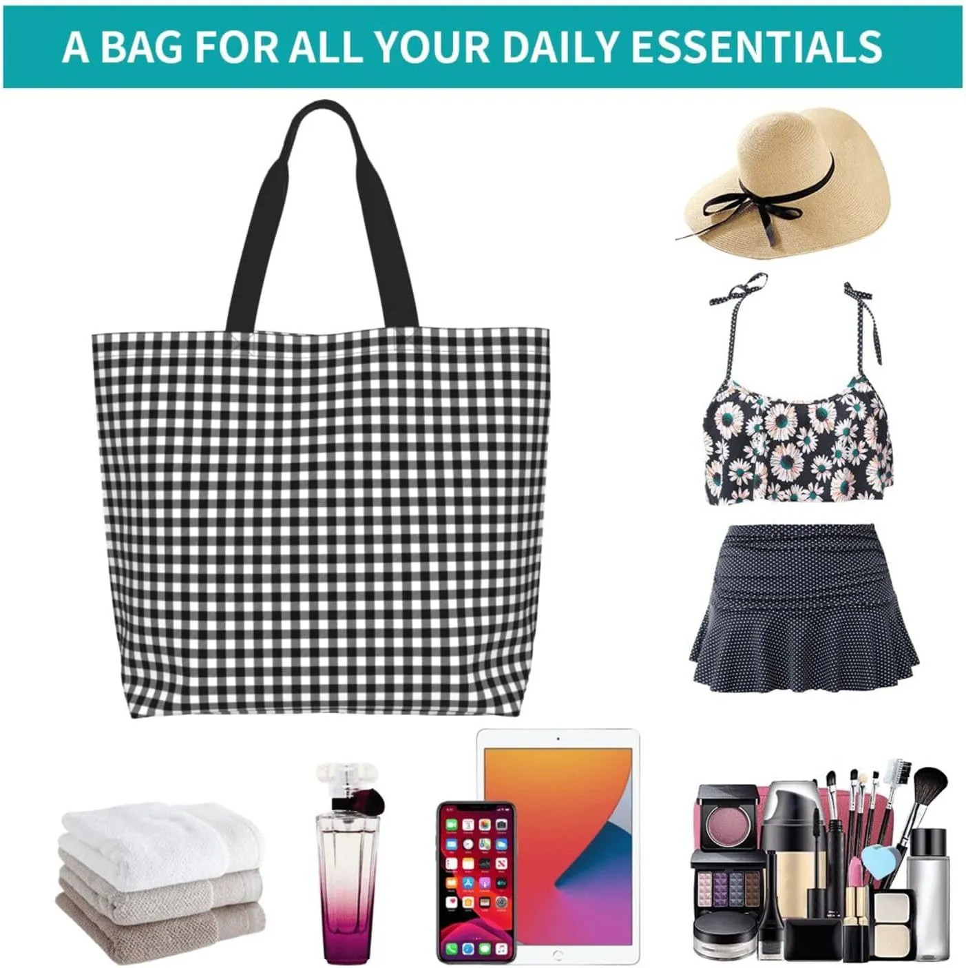 Tartan Plaid Check Tote Bag For Women Weekender Travel Bag Reusable Grocery Bags Large Totes Handbags