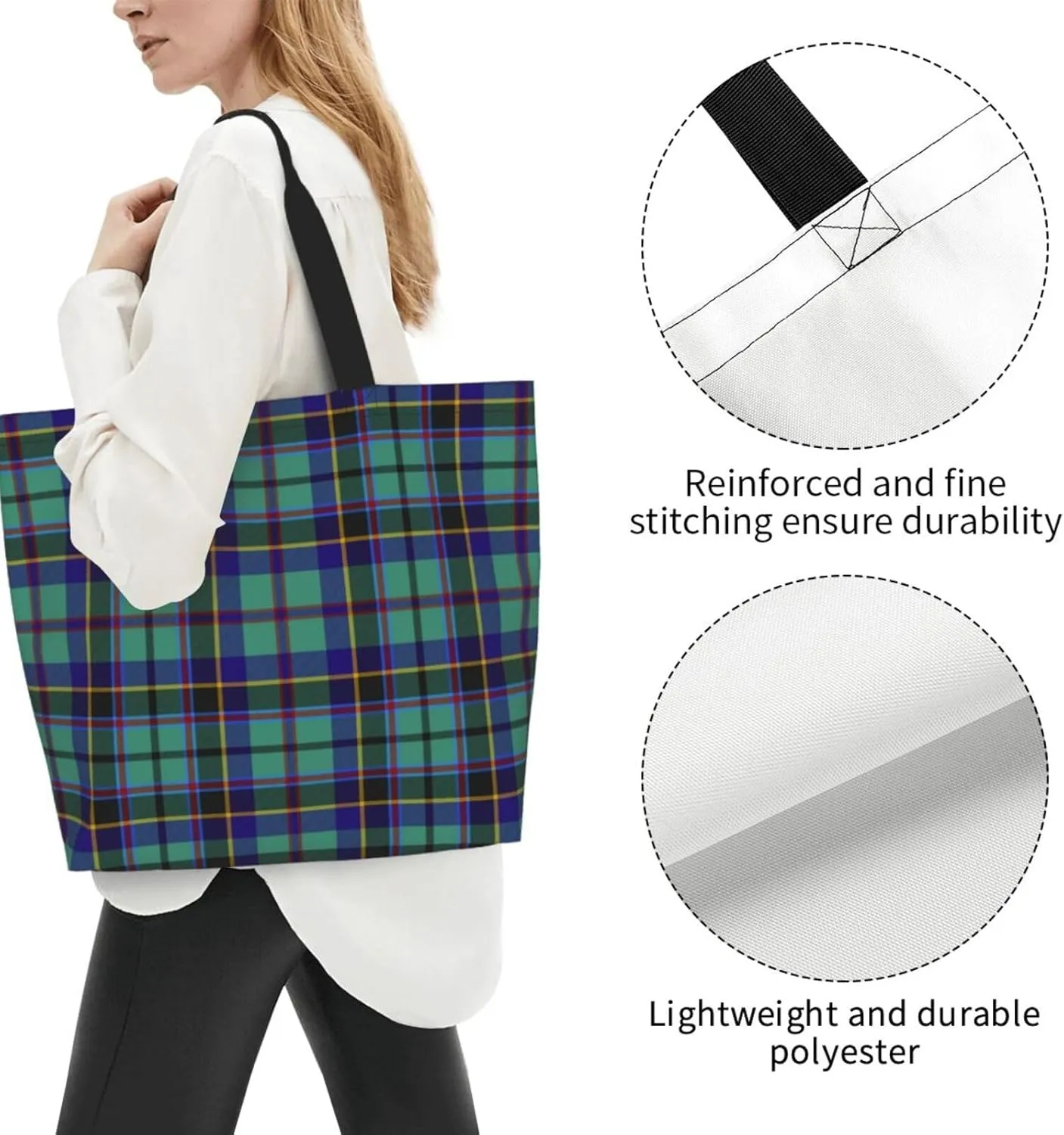 Tartan Plaid Check Tote Bag For Women Weekender Travel Bag Reusable Grocery Bags Large Totes Handbags