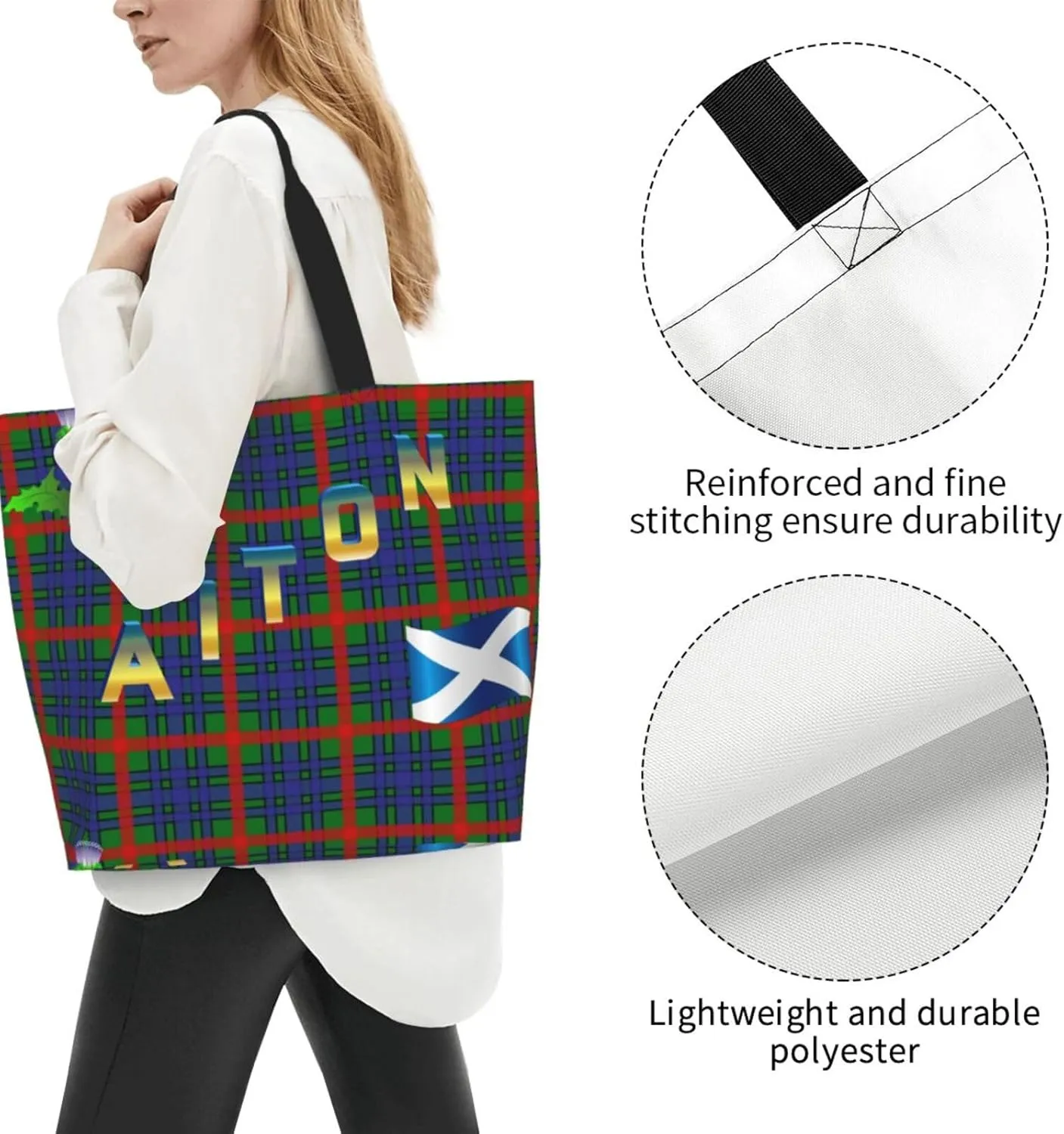Tartan Plaid Check Tote Bag For Women Weekender Travel Bag Reusable Grocery Bags Large Totes Handbags