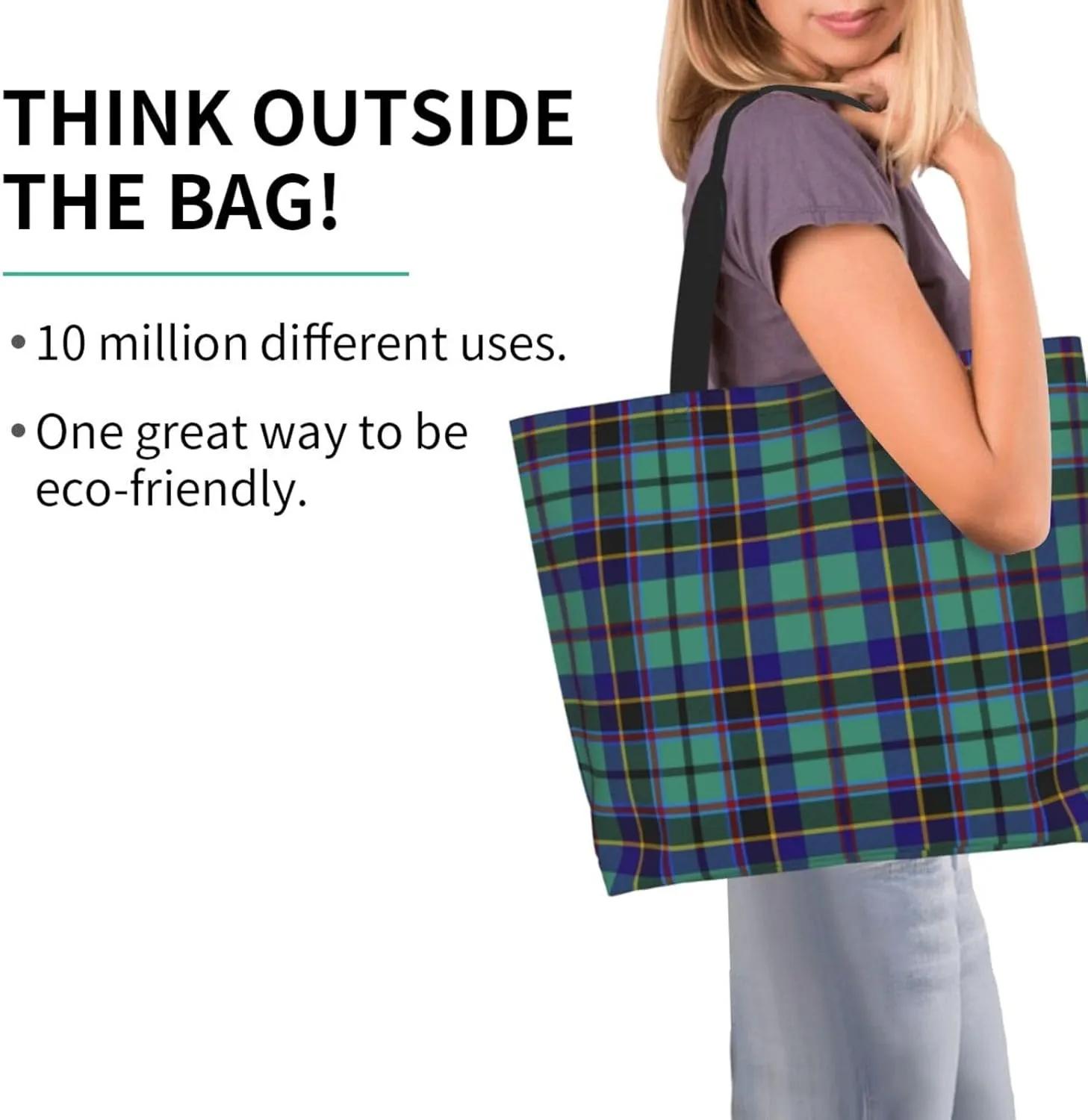 Tartan Plaid Check Tote Bag For Women Weekender Travel Bag Reusable Grocery Bags Large Totes Handbags