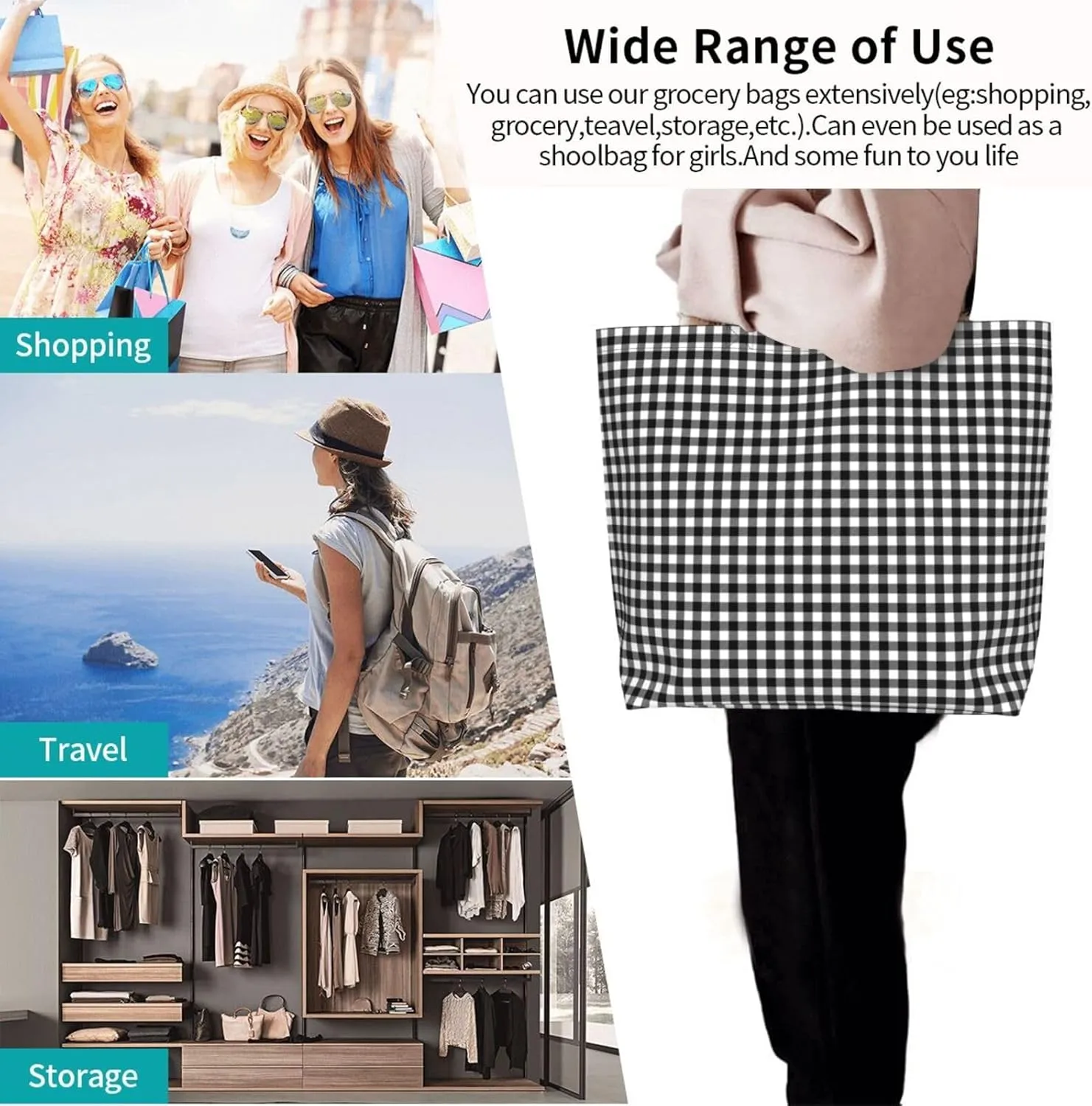 Tartan Plaid Check Tote Bag For Women Weekender Travel Bag Reusable Grocery Bags Large Totes Handbags