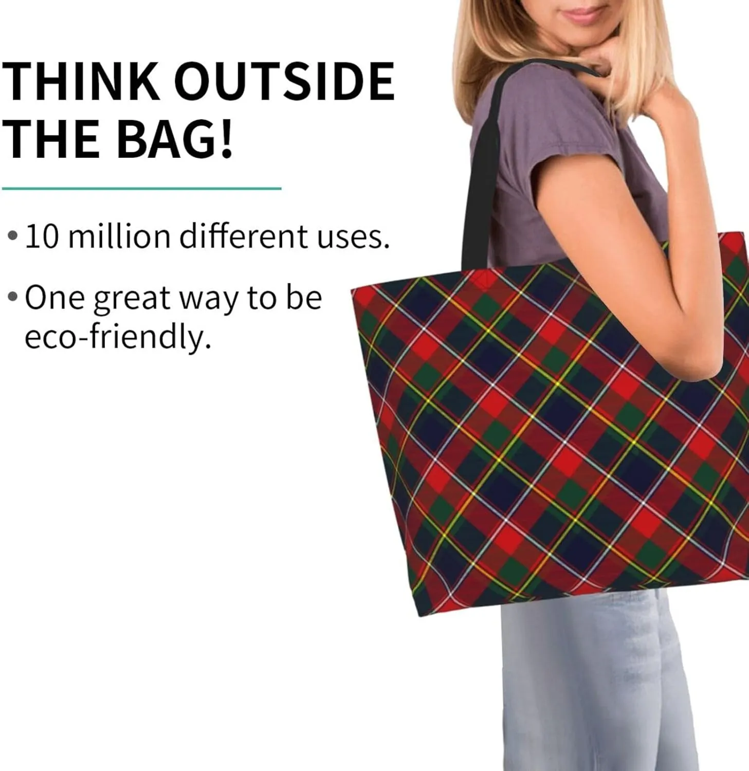 Tartan Tote Bag For Women Weekender Travel Bag Reusable Grocery Bags Large Totes Handbags