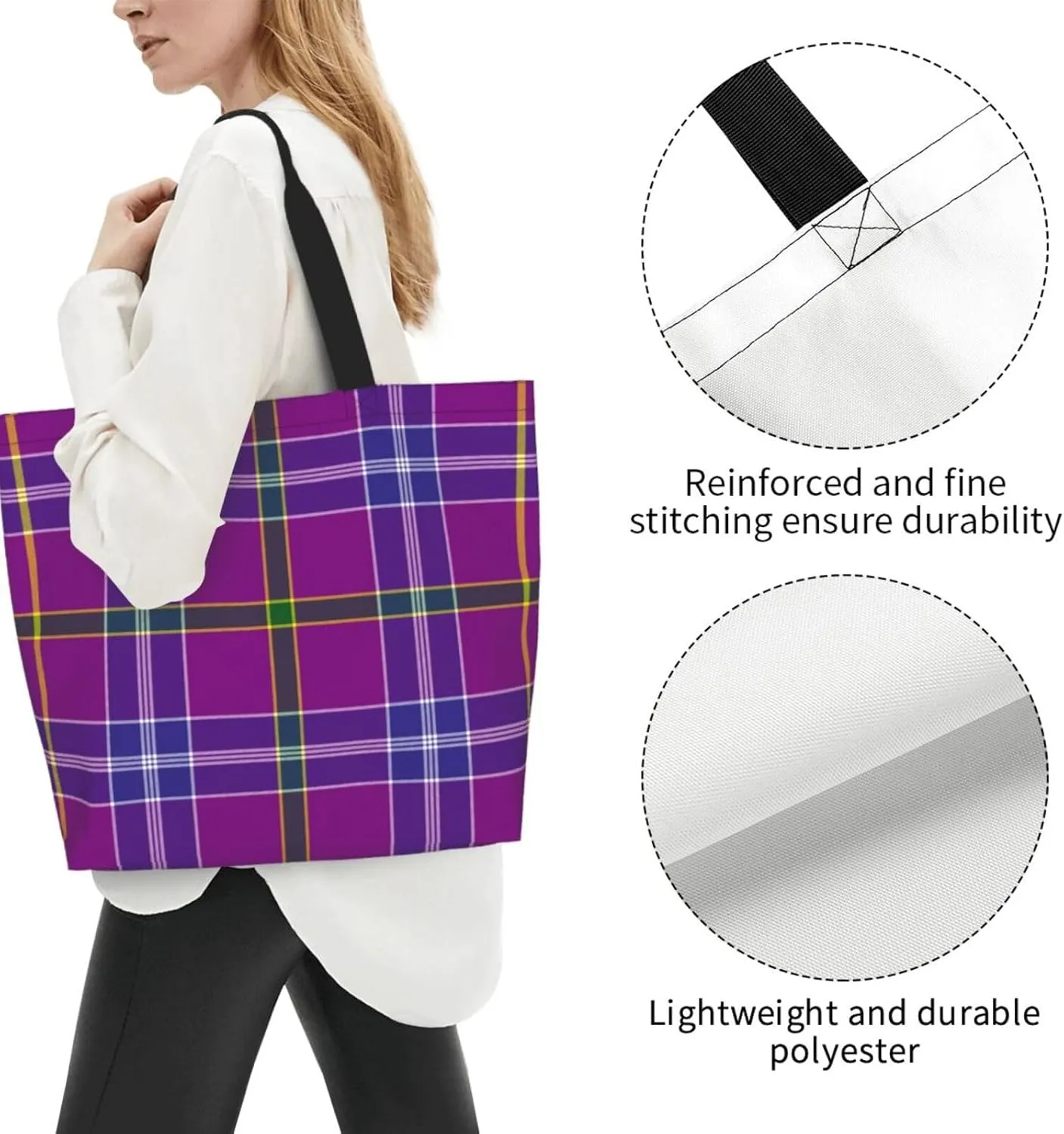 Tartan Tote Bag For Women Weekender Travel Bag Reusable Grocery Bags Large Totes Handbags