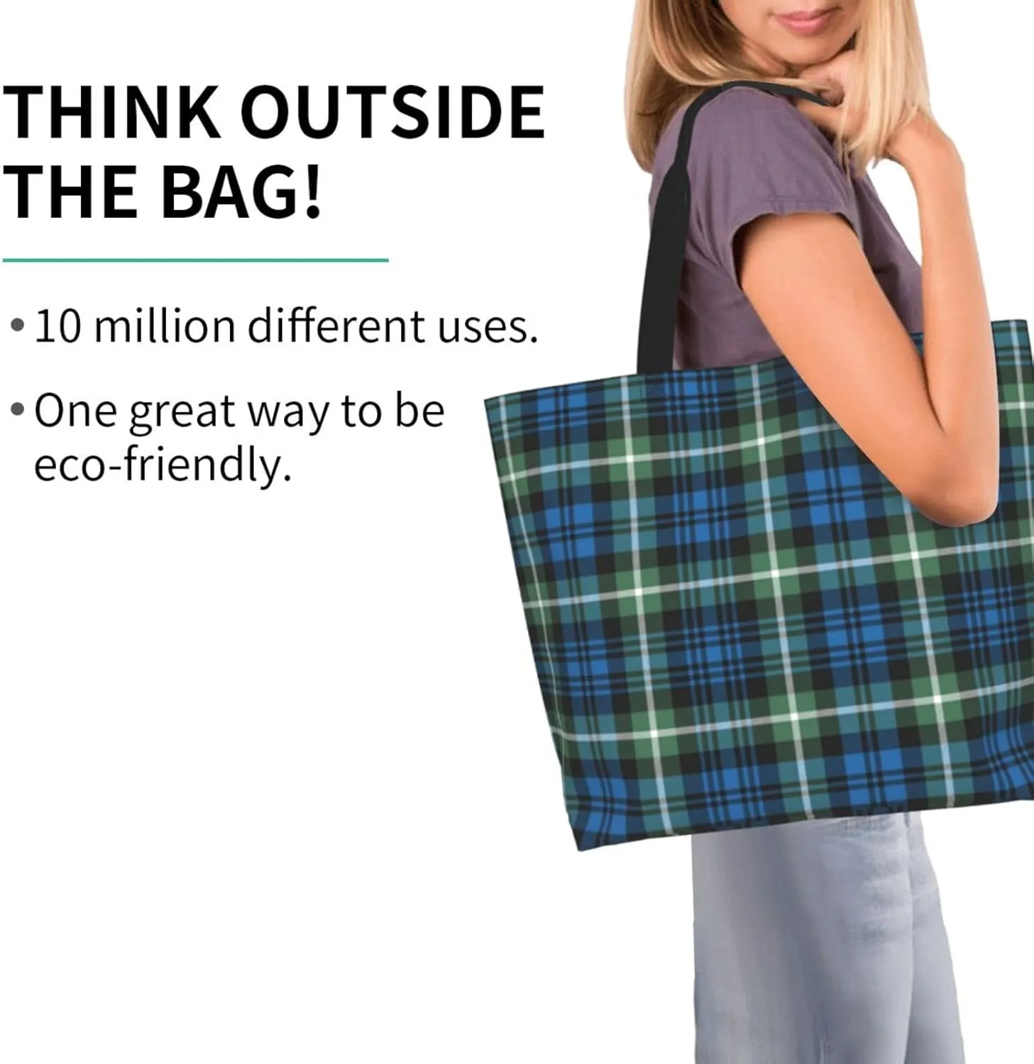 Tartan Tote Bag For Women Weekender Travel Bag Reusable Grocery Bags Large Totes Handbags
