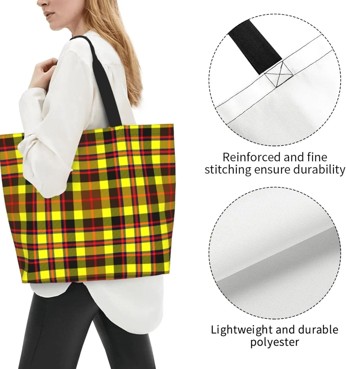 Tartan Tote Bag For Women Weekender Travel Bag Reusable Grocery Bags Large Totes Handbags