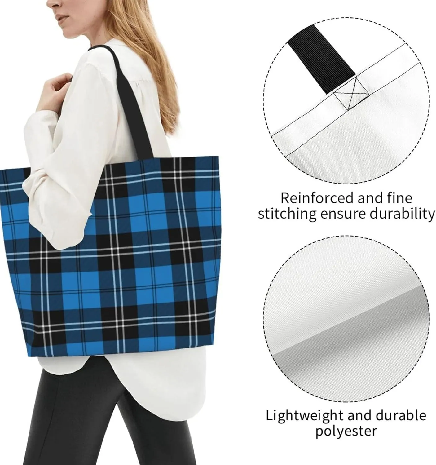 Tartan Tote Bag For Women Weekender Travel Bag Reusable Grocery Bags Large Totes Handbags