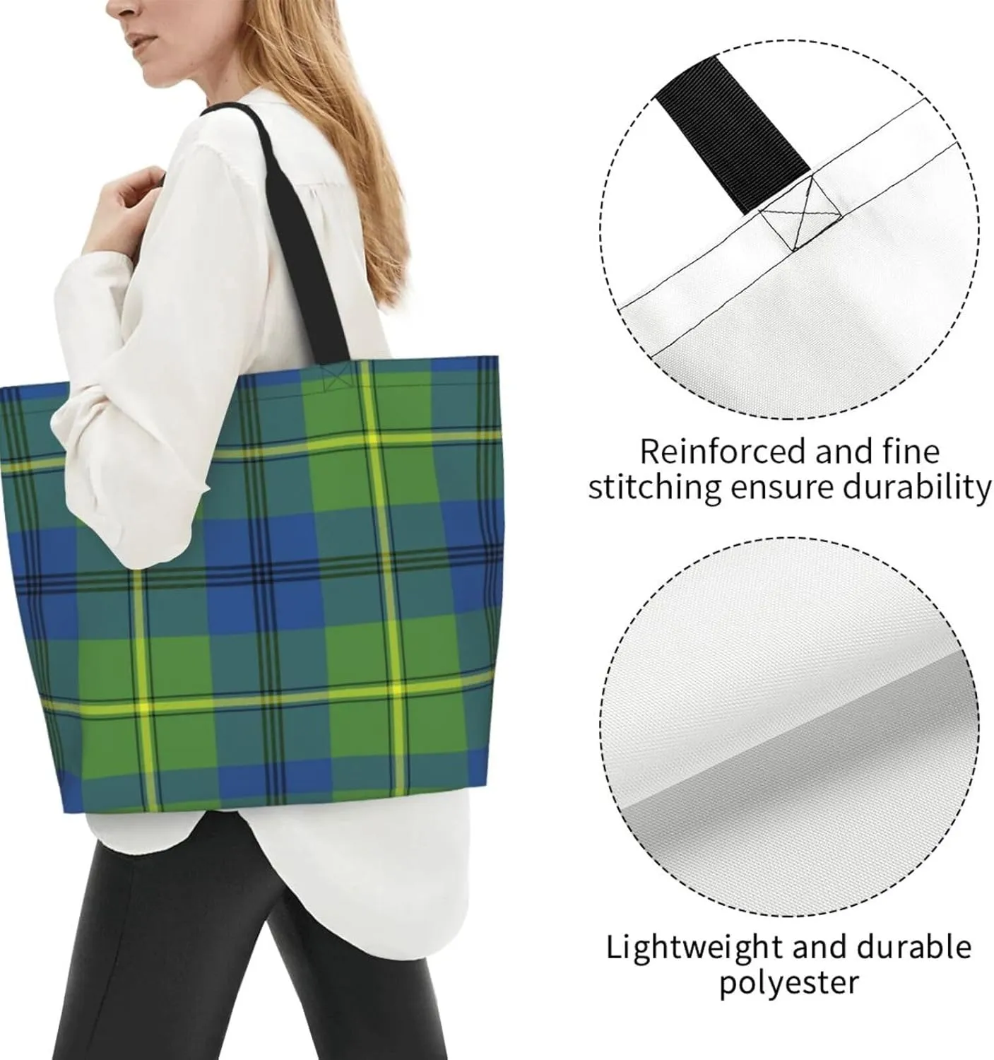 Tartan Tote Bag For Women Weekender Travel Bag Reusable Grocery Bags Large Totes Handbags
